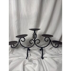 Vintage Twisted Wrought Iron 5 Pillar Ball Candle Holder Y2K Fireplace Insert